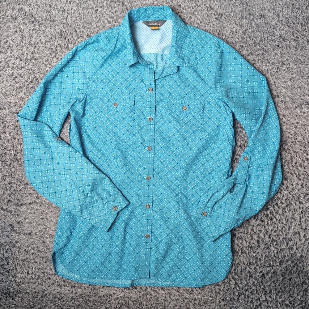 Eddie Bauer Shirt Women Extra Small Blue First Ascent Button Moisture Wicking